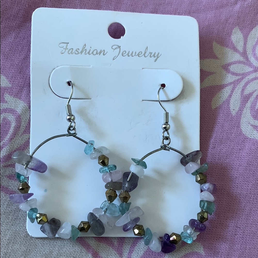 Fashion Jewelry Purple and Blue Beaded Hoop Earrings